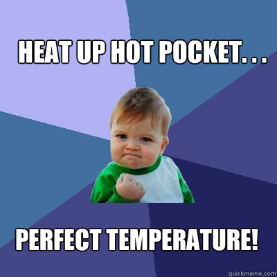 Heat up Hot pocket. . . perfect temperature!  Success Kid