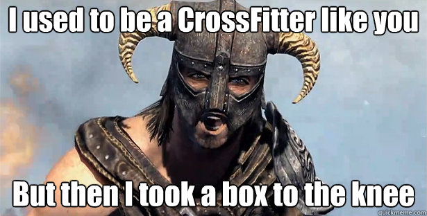 I used to be a CrossFitter like you
 But then I took a box to the knee
 - I used to be a CrossFitter like you
 But then I took a box to the knee
  Took an Arrow to the Knee