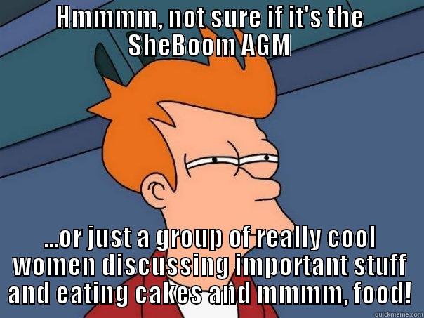 HMMMM, NOT SURE IF IT'S THE SHEBOOM AGM ...OR JUST A GROUP OF REALLY COOL WOMEN DISCUSSING IMPORTANT STUFF AND EATING CAKES AND MMMM, FOOD! Futurama Fry