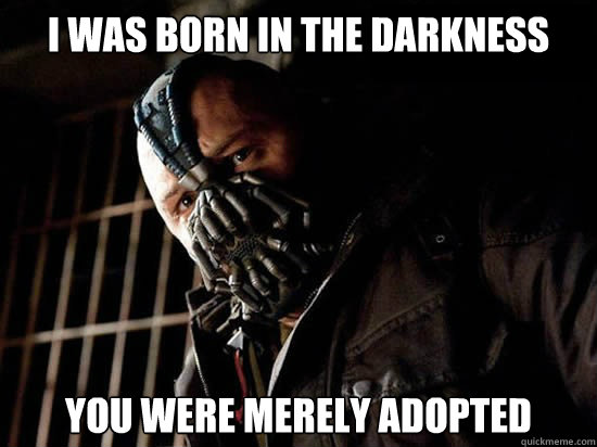 I was born in the darkness You were merely adopted - I was born in the darkness You were merely adopted  Condescending Bane