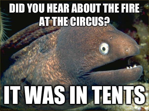 Did you hear about the fire at the circus? It was in tents  Bad Joke Eel