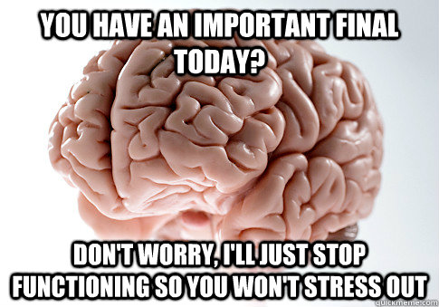 You have an important final today? Don't worry, I'll just stop functioning so you won't stress out  Scumbag Brain