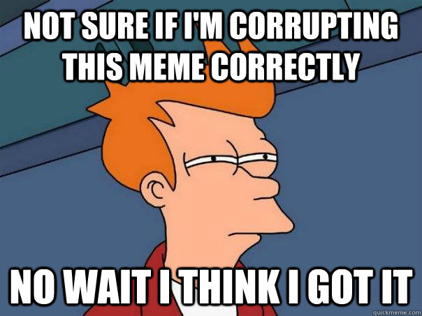 Not sure if I'm corrupting this meme correctly No wait I think I got it  Futurama Fry