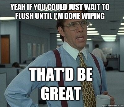 Yeah if you could just wait to flush until I'm done wiping That'd be great - Yeah if you could just wait to flush until I'm done wiping That'd be great  Bill Lumbergh