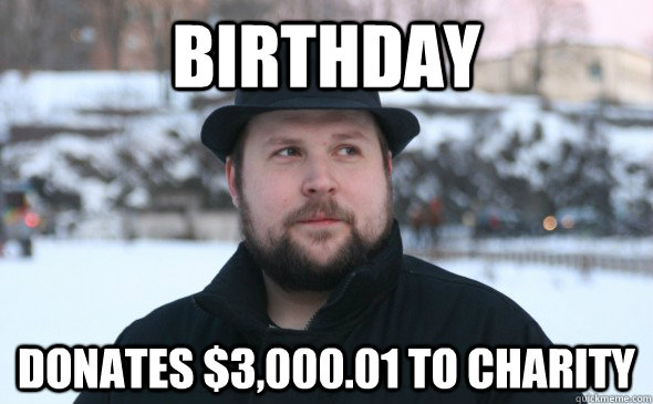 Birthday Donates $3,000.01 to charity  