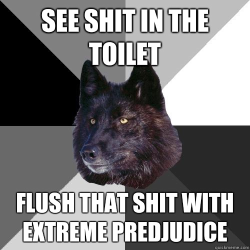 See shit in the toilet Flush that shit with extreme predjudice  Sanity Wolf