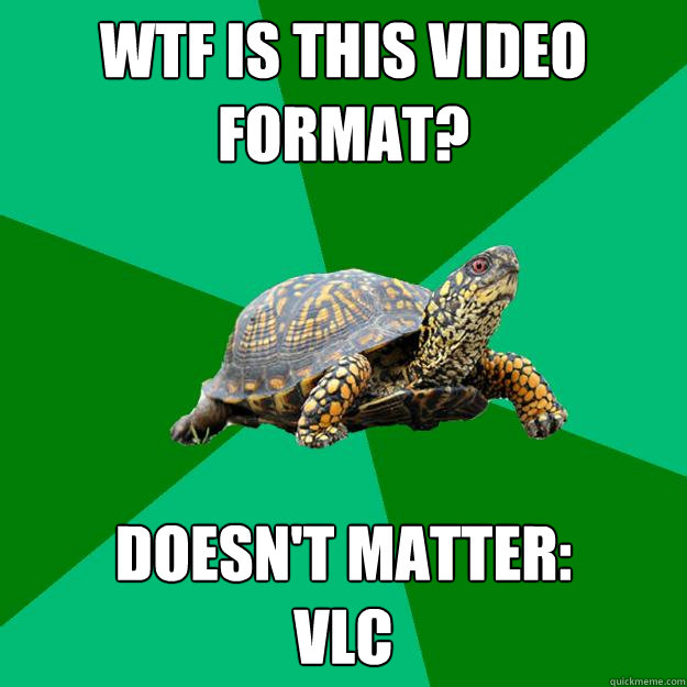 WTF is this video format? doesn't matter: 
vlc - WTF is this video format? doesn't matter: 
vlc  Torrenting Turtle