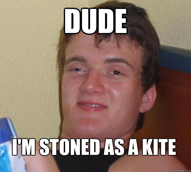 Dude I'm stoned as a kite
  10 Guy