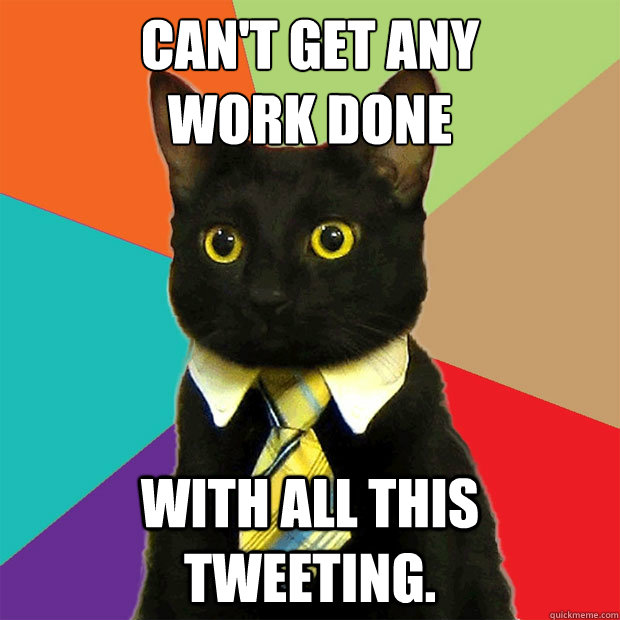 Can't get any 
work done with all this tweeting.  Business Cat