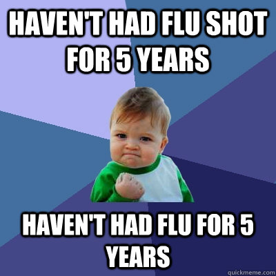 Haven't had flu shot for 5 years Haven't had flu for 5 years  Success Kid