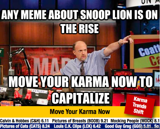 any meme about snoop lion is on the rise move your karma now to capitalize - any meme about snoop lion is on the rise move your karma now to capitalize  Mad Karma with Jim Cramer