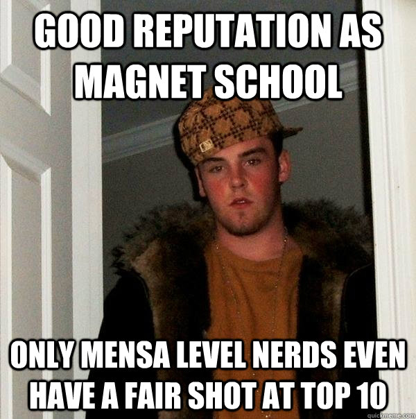 good reputation as magnet school only mensa level nerds even have a fair shot at top 10  Scumbag Steve