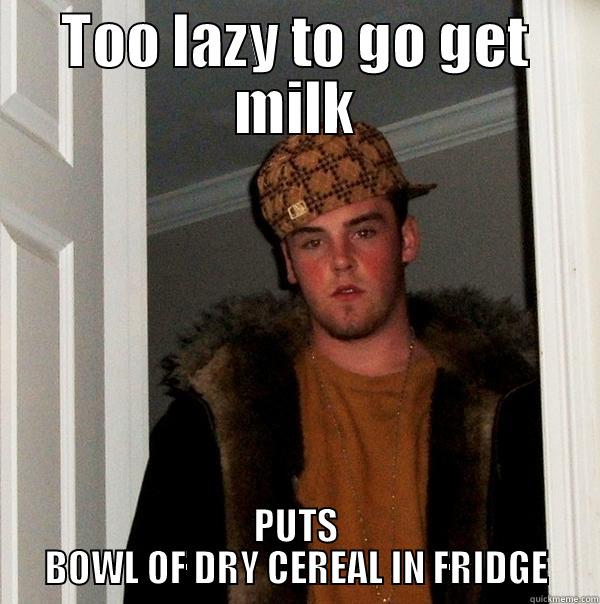 TOO LAZY TO GO GET MILK PUTS BOWL OF DRY CEREAL IN FRIDGE Scumbag Steve