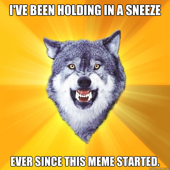 I've been holding in a sneeze Ever since this meme started.  Courage Wolf