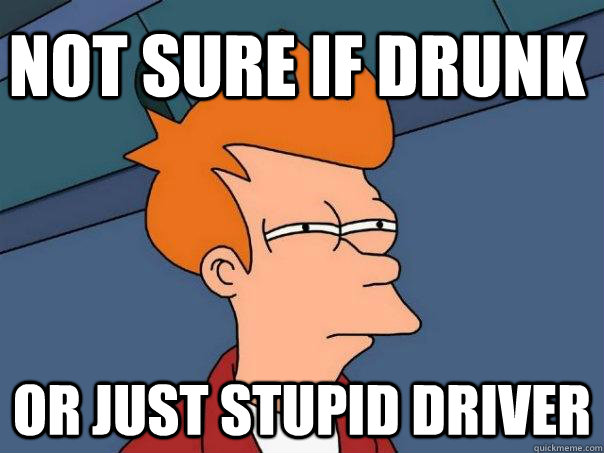 Not sure if drunk Or just stupid driver  Futurama Fry