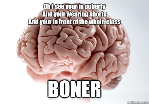 Oh I see your in puberty
And your wearing shorts
And your in front of the whole class BONER  Scumbag Brain