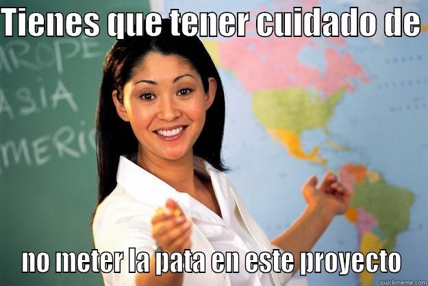 spanish project - TIENES QUE TENER CUIDADO DE  NO METER LA PATA EN ESTE PROYECTO Unhelpful High School Teacher