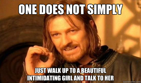 One Does Not Simply Just walk up to a beautiful
intimidating girl and talk to her  Boromir