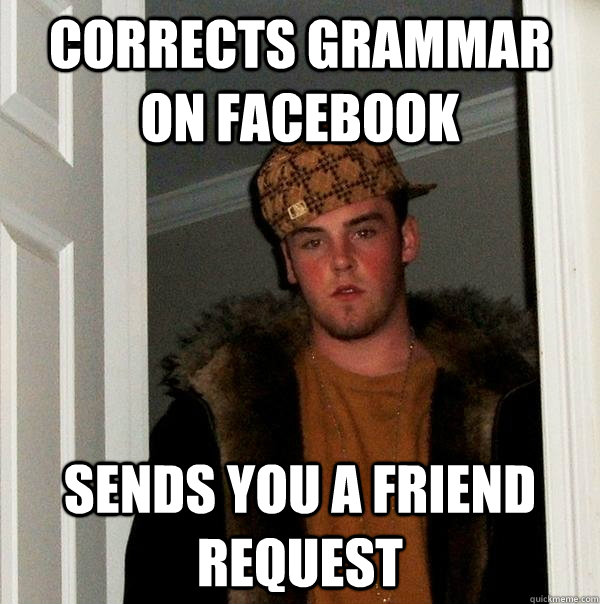 corrects grammar on facebook sends you a friend request - corrects grammar on facebook sends you a friend request  Scumbag Steve