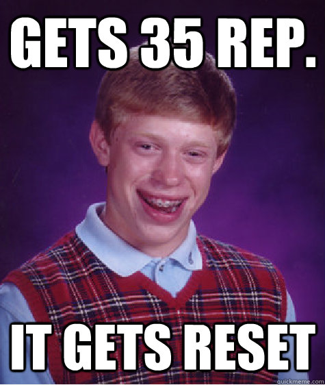 Gets 35 rep. It gets reset  Bad Luck Brian