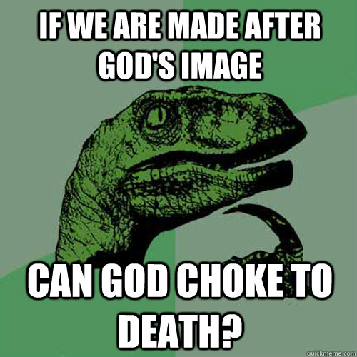 If we are made after god's image can god choke to death?  Philosoraptor