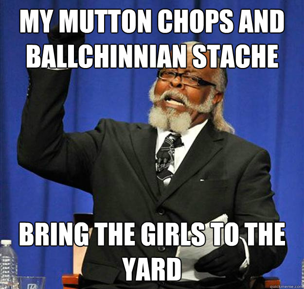 My mutton chops and ballchinnian stache Bring the girls to the yard  Jimmy McMillan