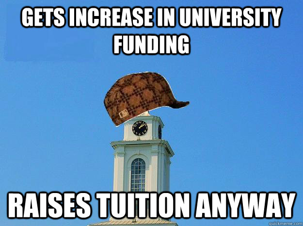 Gets increase in university funding Raises tuition anyway - Gets increase in university funding Raises tuition anyway  Misc