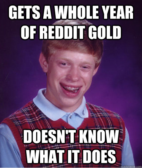 gets a whole year of reddit gold doesn't know what it does  Bad Luck Brian