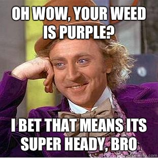 Oh wow, your weed is purple? I bet that means its super heady, bro  Condescending Wonka