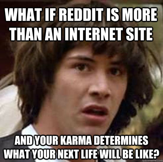 What if reddit is more than an internet site and your karma determines what your next life will be like? - What if reddit is more than an internet site and your karma determines what your next life will be like?  conspiracy keanu