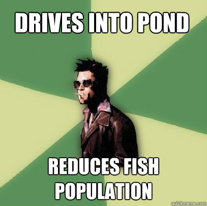 drives into pond reduces fish population  Helpful Tyler Durden