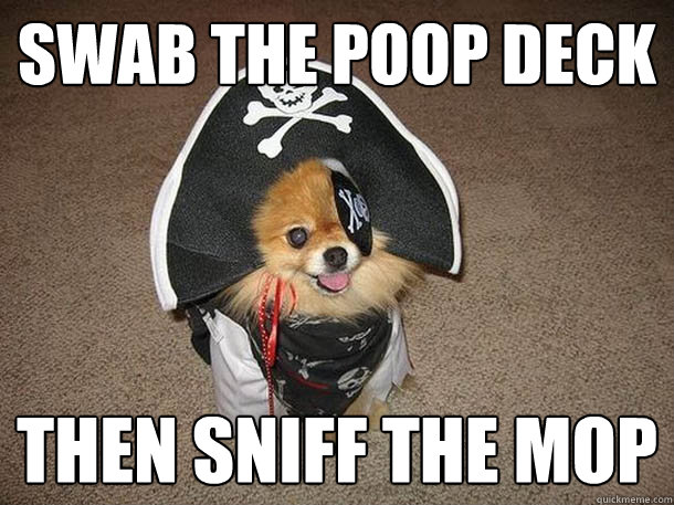 swab the poop deck then sniff the mop - swab the poop deck then sniff the mop  Inappropriate Sexual Innuendo Dog That Talks and Dresses Like a Pirate