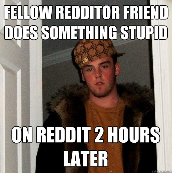 Fellow redditor friend does something stupid on reddit 2 hours later  Scumbag Steve