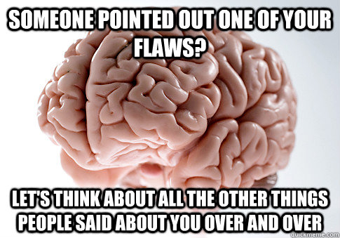 Someone pointed out one of your flaws? let's think about all the other things people said about you over and over  Scumbag Brain