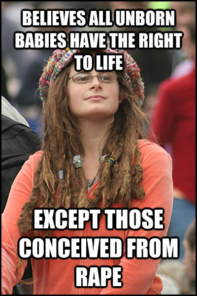 BELIEVES ALL UNBORN BABIES HAVE THE RIGHT TO LIFE EXCEPT THOSE CONCEIVED FROM RAPE  College Liberal