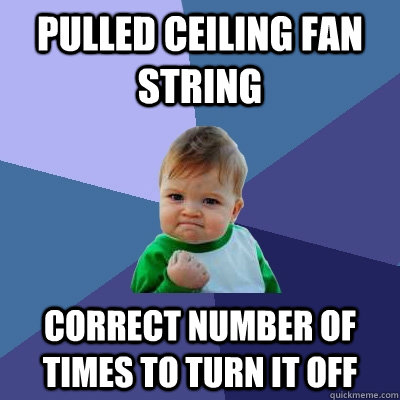 Pulled ceiling fan string correct number of times to turn it off  Success Kid