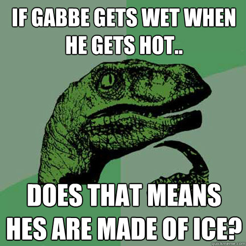 If gabbe gets wet when he gets hot.. does that means hes are made of ice? - If gabbe gets wet when he gets hot.. does that means hes are made of ice?  Philosoraptor