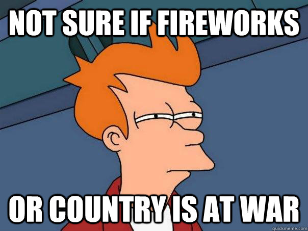 Not sure if Fireworks Or Country is at War  Futurama Fry