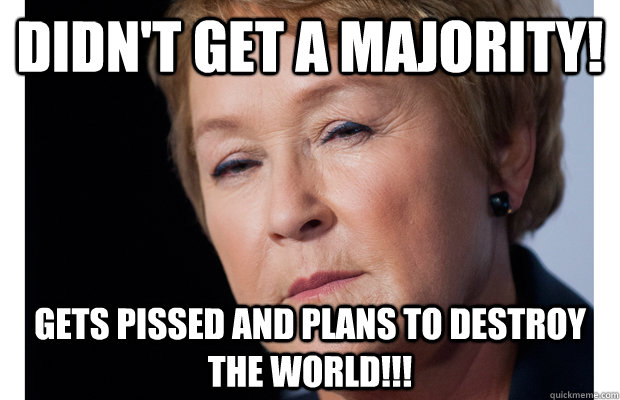 Didn't get a MAJORITY! GETS PISSED AND PLANS TO DESTROY THE WORLD!!! - Didn't get a MAJORITY! GETS PISSED AND PLANS TO DESTROY THE WORLD!!!  Pauline Marois  Professor Umbridge