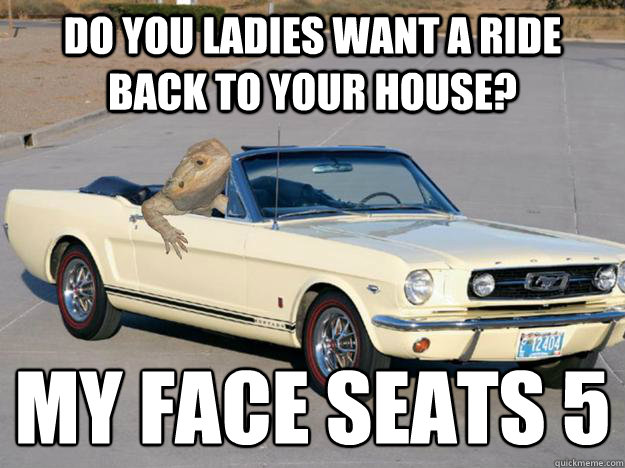 Do you ladies want a ride back to your house? My face seats 5
  Pickup Dragon