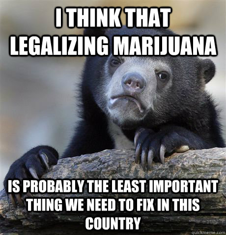 I think that legalizing marijuana  is probably the least important thing we need to fix in this country  Confession Bear