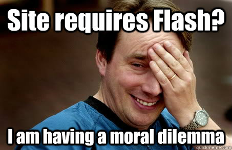 Site requires Flash?  I am having a moral dilemma   Linux user problems