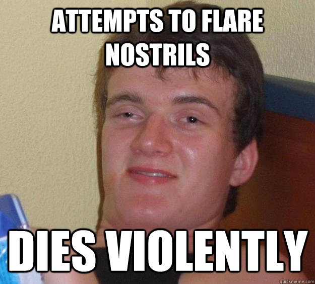 Attempts to flare nostrils dies violently  10 Guy