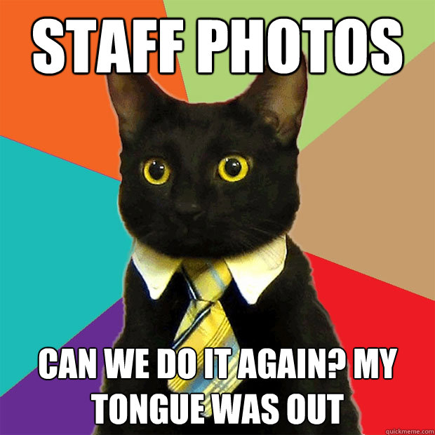 staff photos can we do it again? my tongue was out  Business Cat