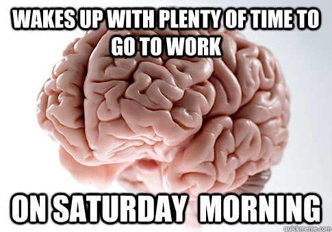 Wakes up with plenty of time to go to work on Saturday  morning  Scumbag Brain