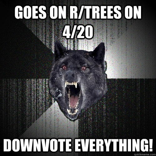 Goes on r/trees on 4/20 Downvote everything! - Goes on r/trees on 4/20 Downvote everything!  Insanity Wolf