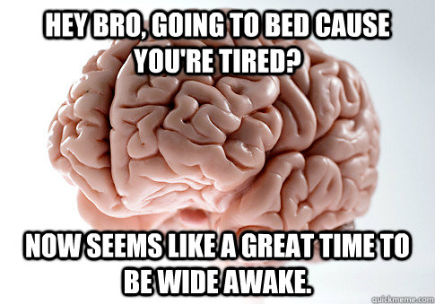 Hey bro, going to bed cause you're tired? Now seems like a great time to be wide awake.  Scumbag Brain