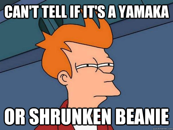 can't tell if it's a yamaka or shrunken beanie  Futurama Fry