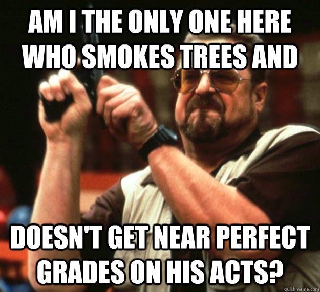 Am I the only one here who smokes Trees and doesn't get near perfect grades on his ACTs?  Angry Walter