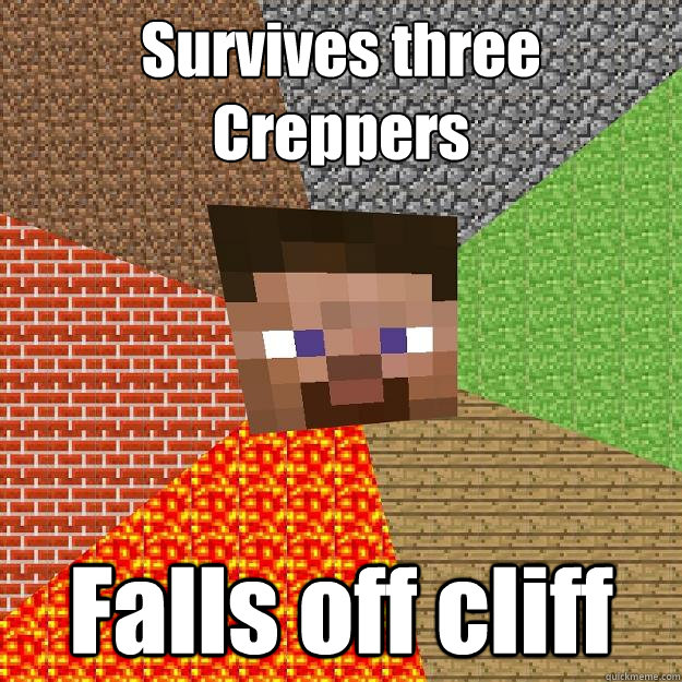 Survives three Creppers Falls off cliff  Minecraft